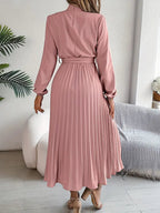 Elena Abito Donna Midi Plissé – Collo Alto, Cintura Regolabile Elegante