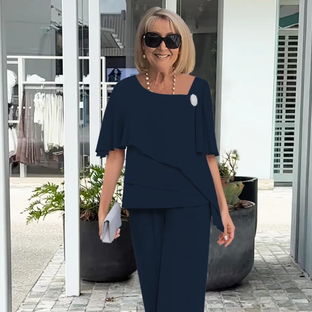 Priscilla Ensemble Femme Deux Pièces – Ensemble d'Été Élégant avec Pantalons, Léger Chic