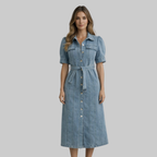 Vivienne Vestido Mujer Denim – Vestido de Verano con Botones Suave, Transpirable y Casual Chic