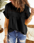 Dorothea Blouse Femme Estivale – Dentelle, Col Rond, Manches Courtes et Coupe Ample