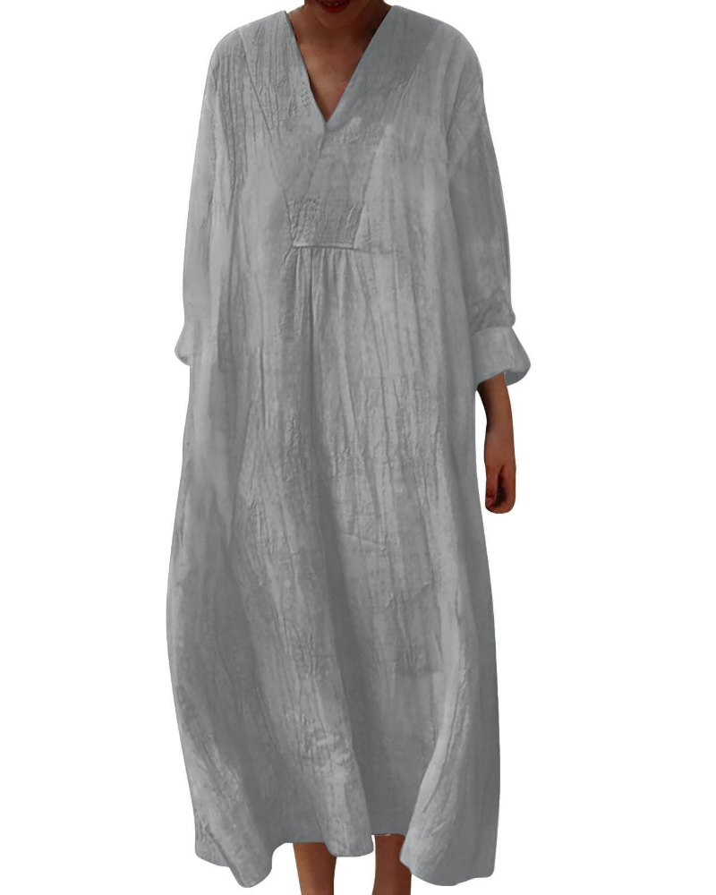 Vestido Midi Elena para Mujer – Vestido Bohemio Floral en Línea A con Escote en V y Mangas Largas