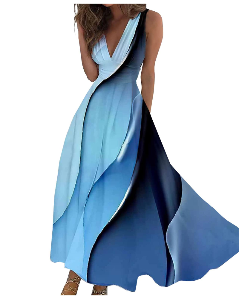 Camille Abito Maxi Donna – Rochie Boho Florală fără Mâneci cu Decolteu în V