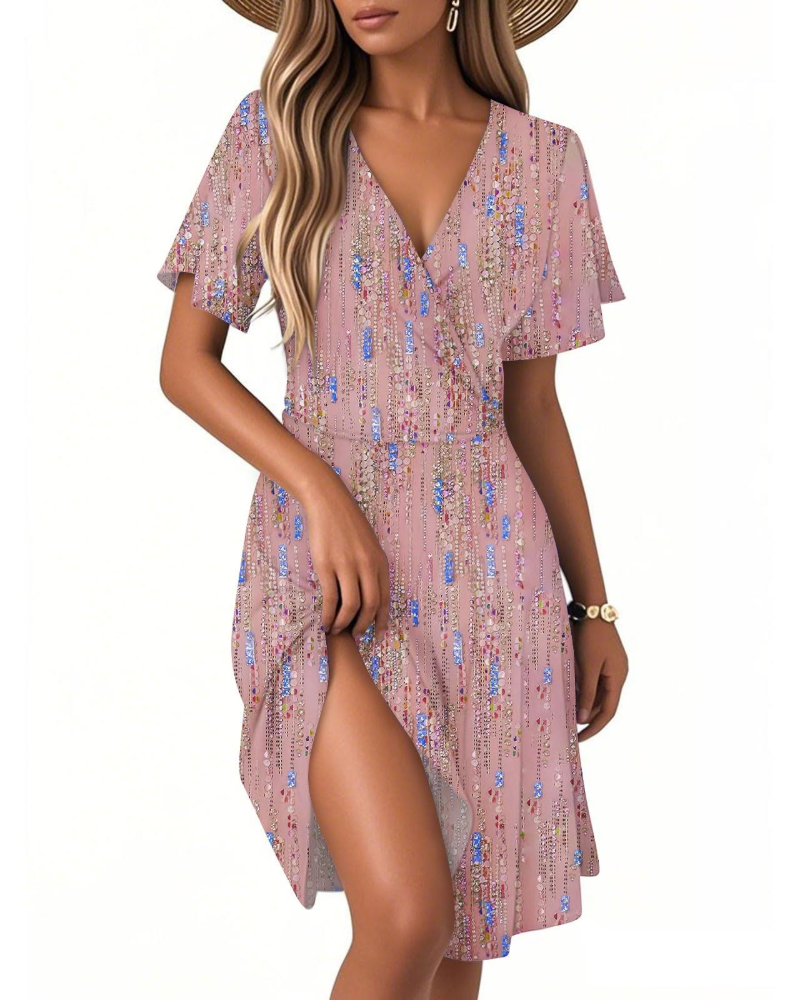 Isla Robe d'été pour femme – Robe fleurie à ligne A avec col en V et volants