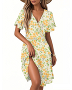 Isla Abito Estivo Donna – Vestito Floreale a Linea A con Scollo a V e Volant