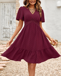 Kelsey Abito Mini Donna – Polka Dot Dress with V-Neck, Ruffles, and High Waist