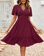 Kelsey Abito Mini Donna – Polka Dot Dress with V-Neck, Ruffles, and High Waist