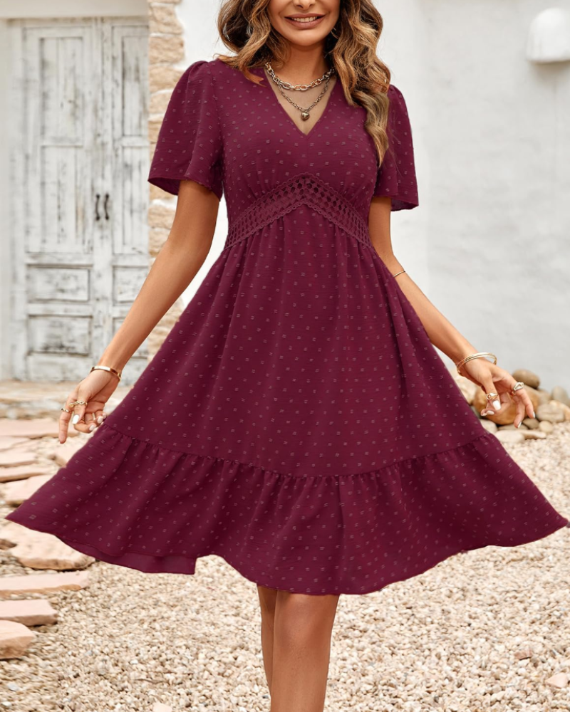 Kelsey Abito Mini Donna – Sukienka w Groszki z Dekoltem w Serek, Falbankami i Wysokim Stanem