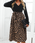 Marissa Abito Midi Woman – Leopard Print Dress with V-Neck, Belt, and Long Sleeves