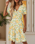 Isla Abito Estivo Donna – Vestito Floreale a Linea A con Scollo a V e Volant