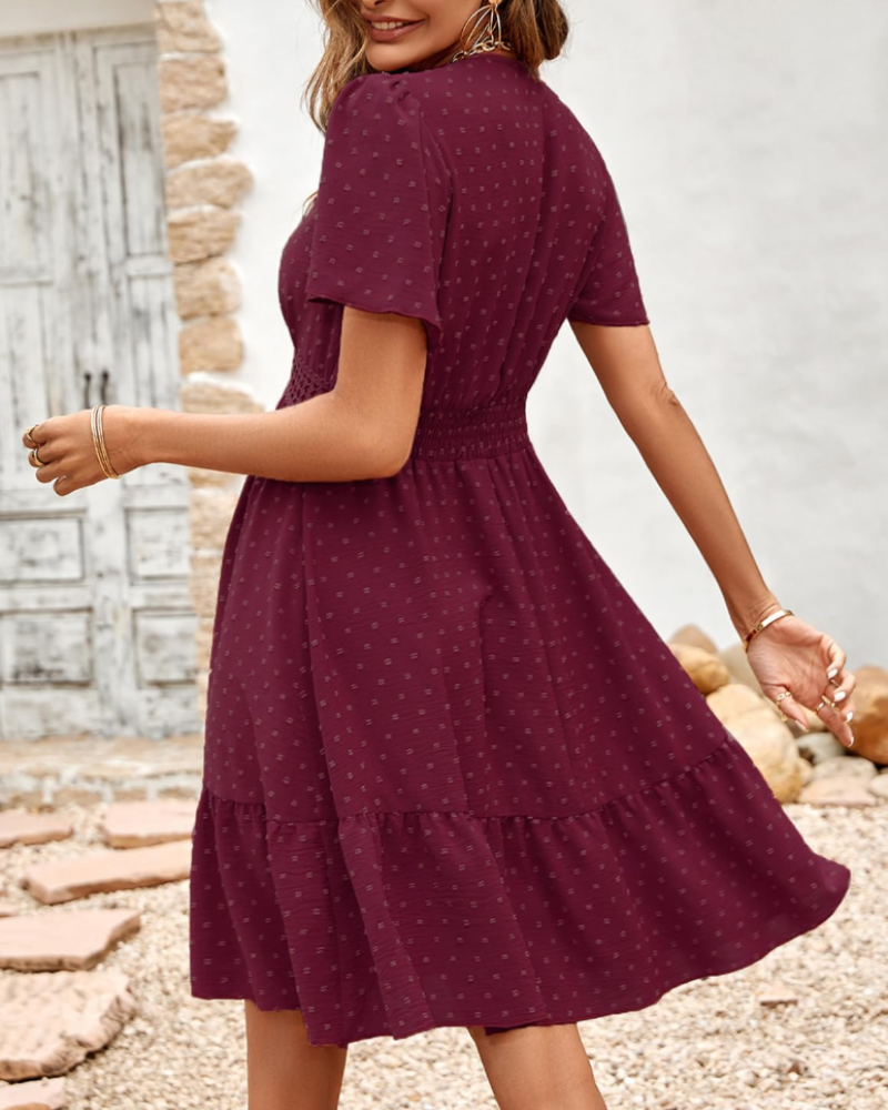 Kelsey Abito Mini Donna – Polka Dot Dress with V-Neck, Ruffles, and High Waist