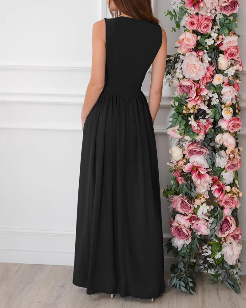 Evelyn Abito Long Femme – Robe de Soirée avec Décolleté en V et Fente Latérale