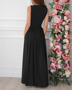 Evelyn Abito Long Femme – Robe de Soirée avec Décolleté en V et Fente Latérale