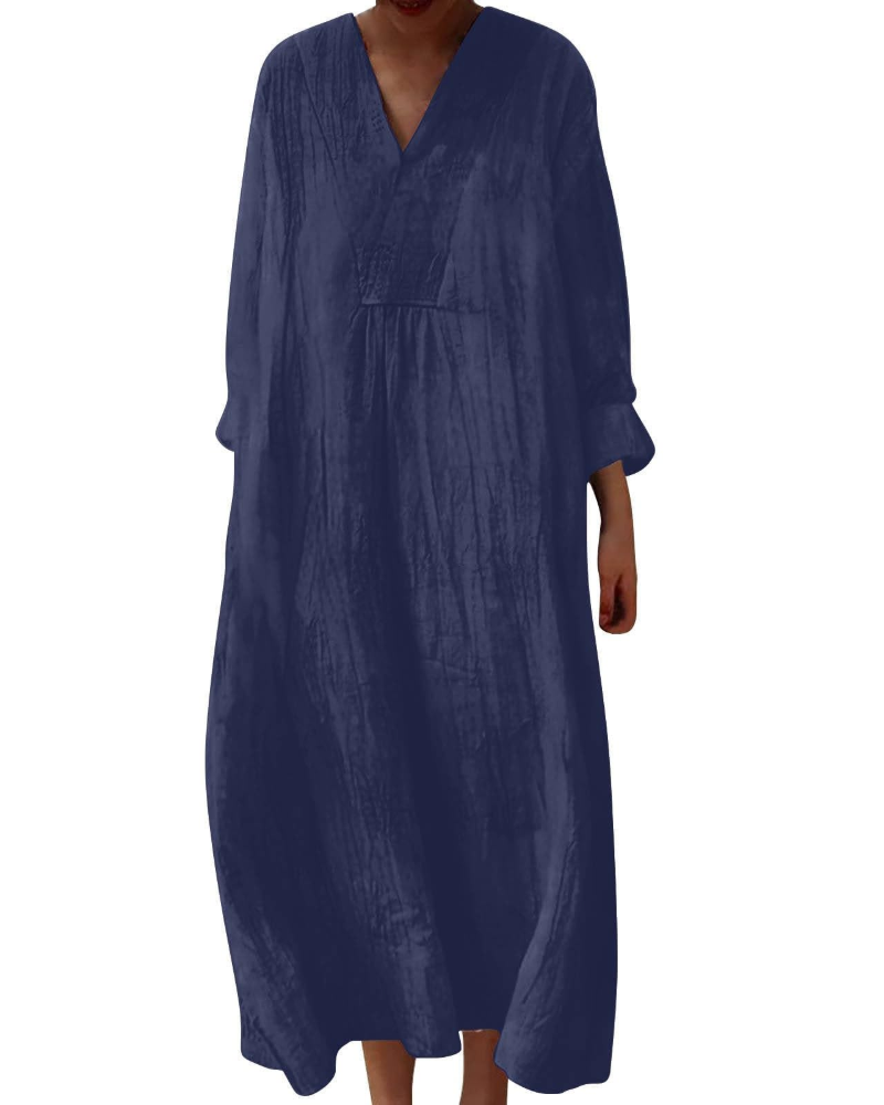Vestido Midi Elena para Mujer – Vestido Bohemio Floral en Línea A con Escote en V y Mangas Largas