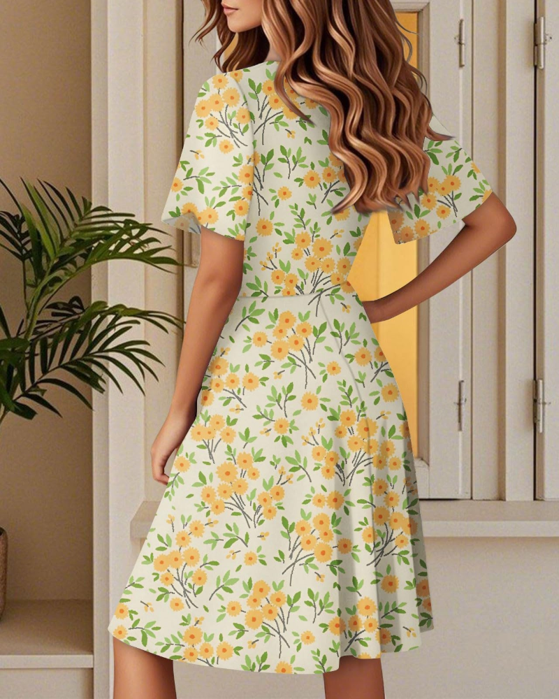 Isla Robe d'été pour femme – Robe fleurie à ligne A avec col en V et volants