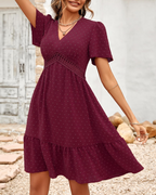 Kelsey Abito Mini Donna – Polka Dot Dress with V-Neck, Ruffles, and High Waist