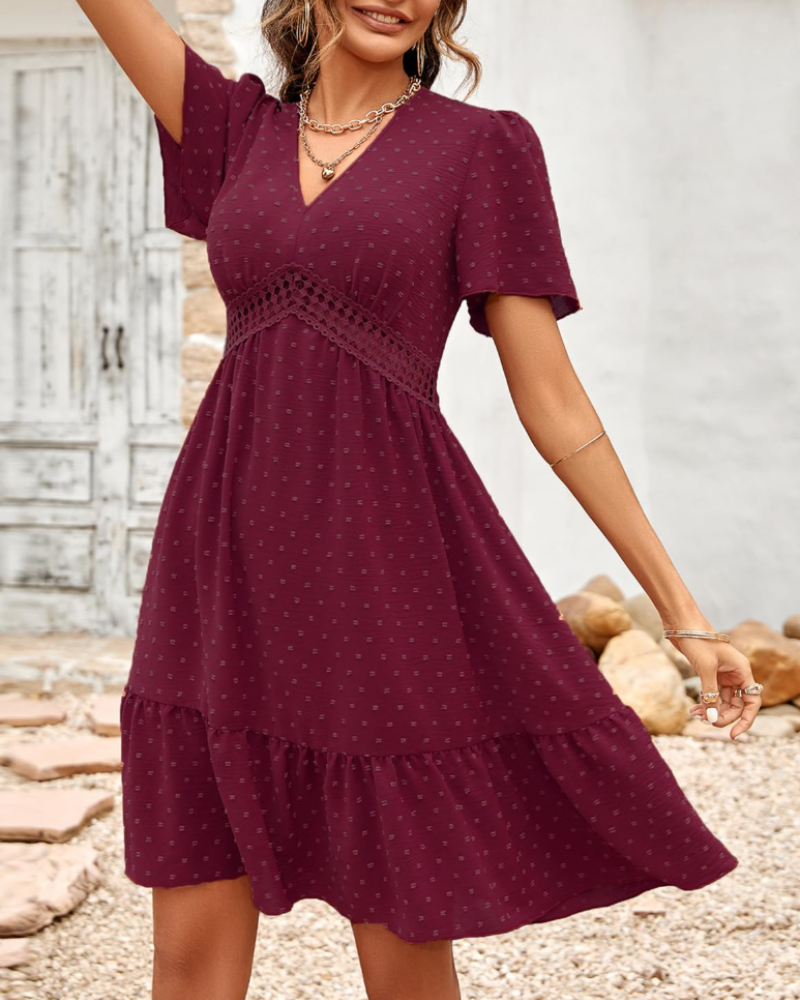 Kelsey Abito Mini Donna – Sukienka w Groszki z Dekoltem w Serek, Falbankami i Wysokim Stanem