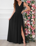 Evelyn Abito Long Femme – Robe de Soirée avec Décolleté en V et Fente Latérale