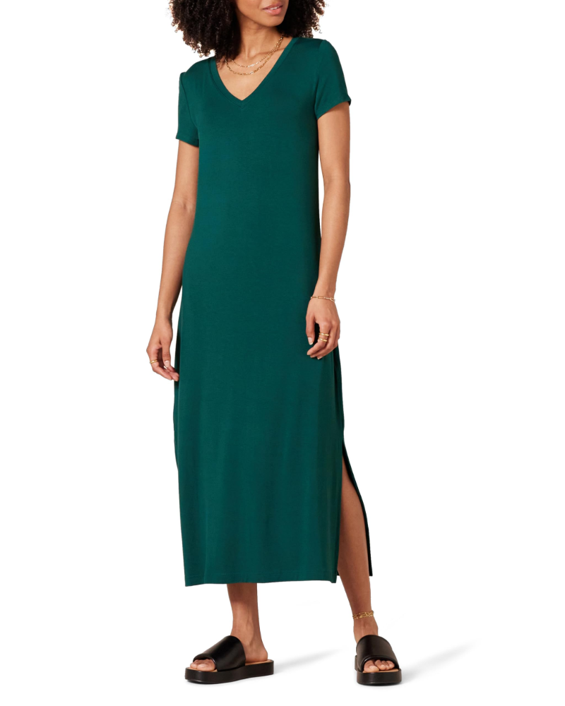 Morgan Robe Midi Femme – Robe en Jersey de Viscose avec Col en V et Fentes