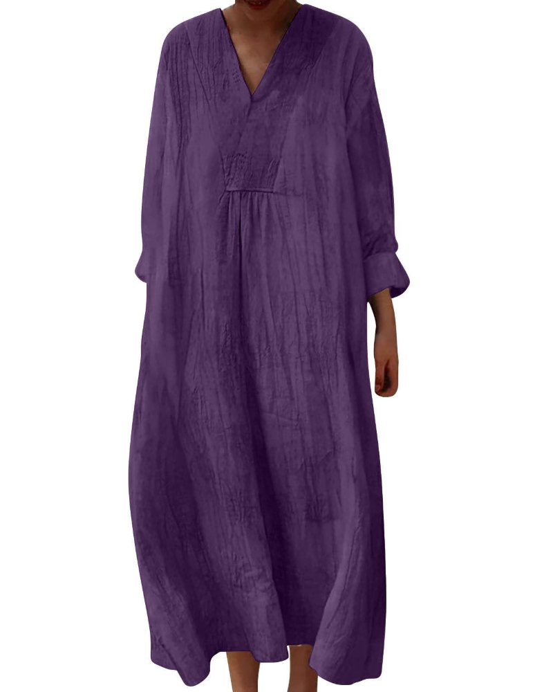 Vestido Midi Elena para Mujer – Vestido Bohemio Floral en Línea A con Escote en V y Mangas Largas