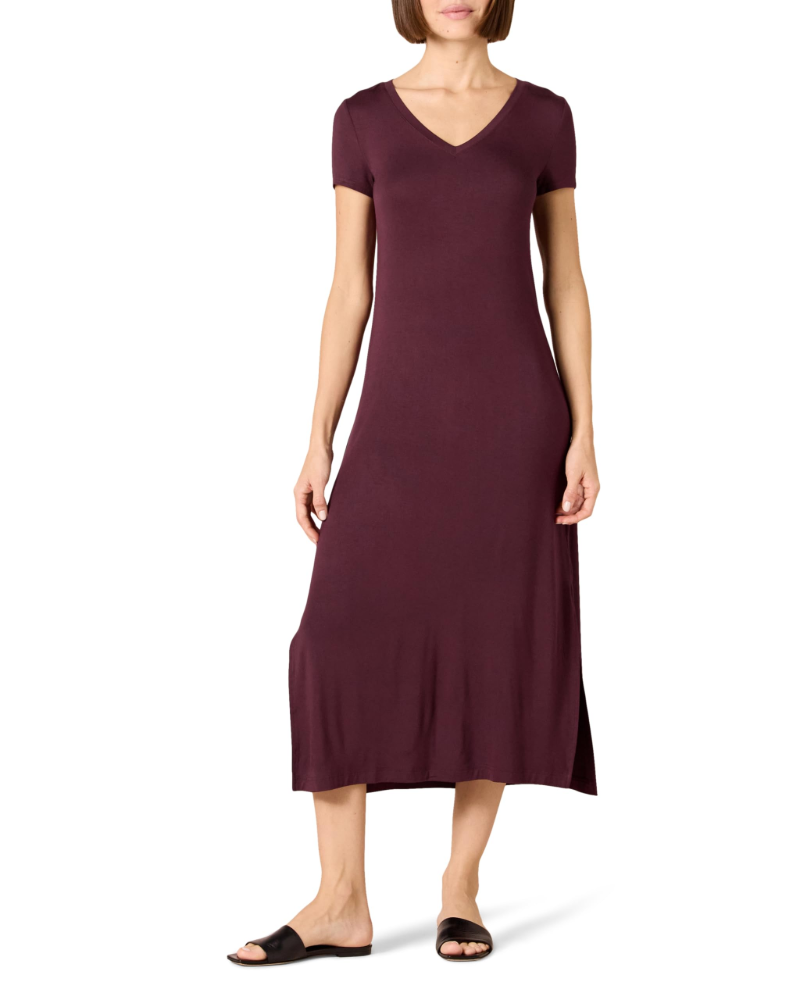 Morgan Robe Midi Femme – Robe en Jersey de Viscose avec Col en V et Fentes