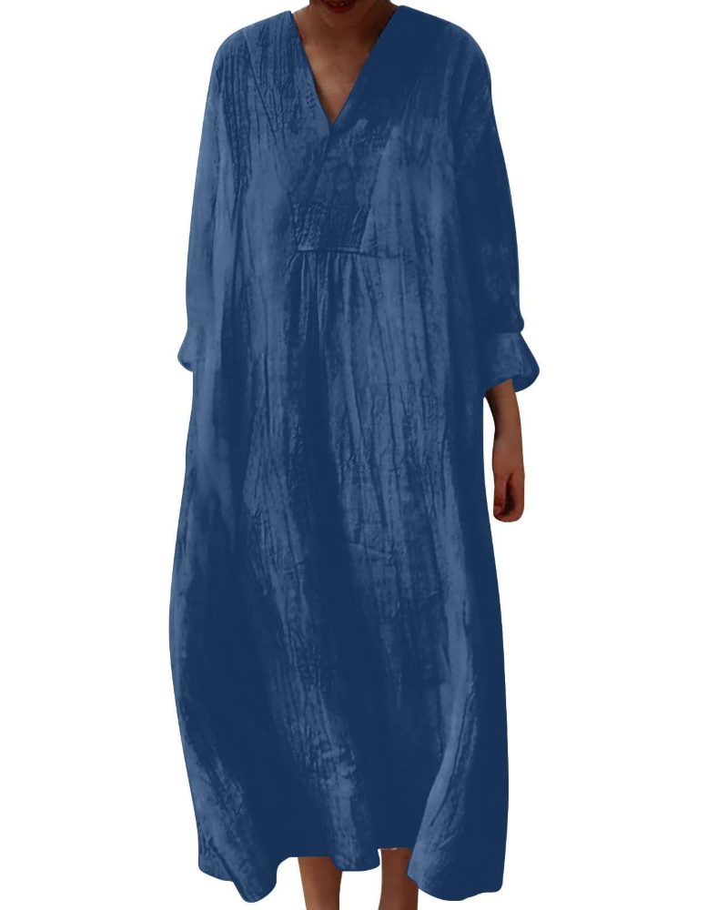 Vestido Midi Elena para Mujer – Vestido Bohemio Floral en Línea A con Escote en V y Mangas Largas