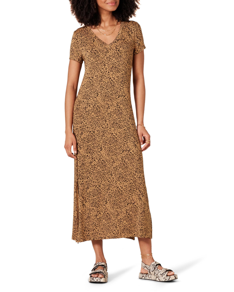 Morgan Robe Midi Femme – Robe en Jersey de Viscose avec Col en V et Fentes