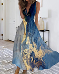 Camille Abito Maxi Mujer – Vestido Boho Floral Sin Mangas con Escote en V