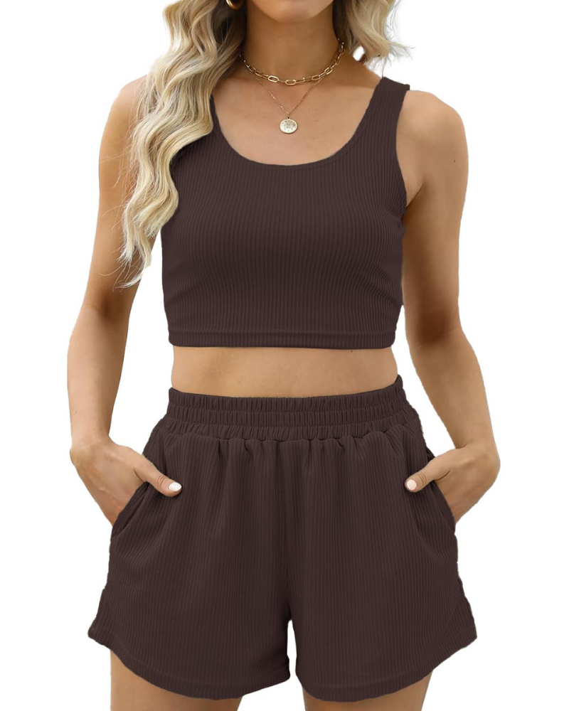 Sylvia Completo Donna Estivo – Top Smanicato a Costine e Shorts a Vita Alta