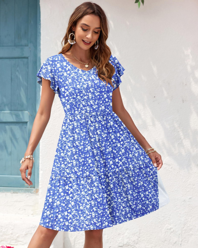 Victoria Vestito Donna Midi – Scollo a V, Maniche Volant, Tasche & Linea A