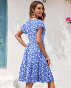 Victoria Vestito Donna Midi – Scollo a V, Maniche Volant, Tasche & Linea A