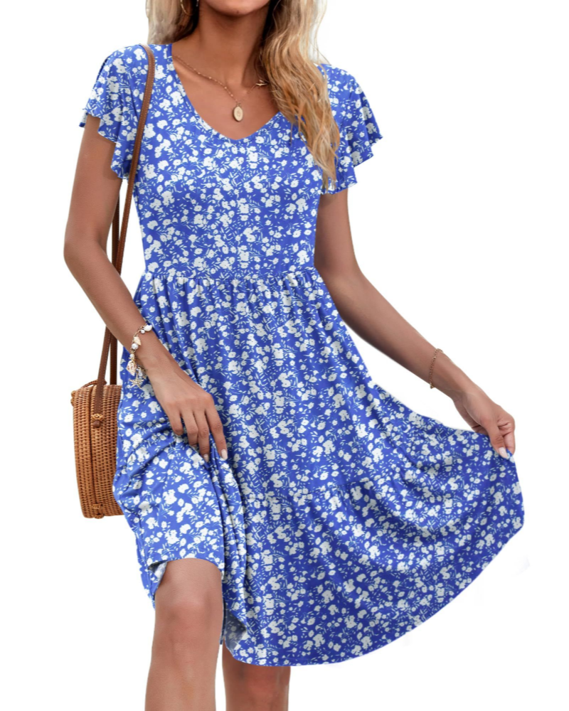 Victoria Vestito Donna Midi – Scollo a V, Maniche Volant, Tasche & Linea A