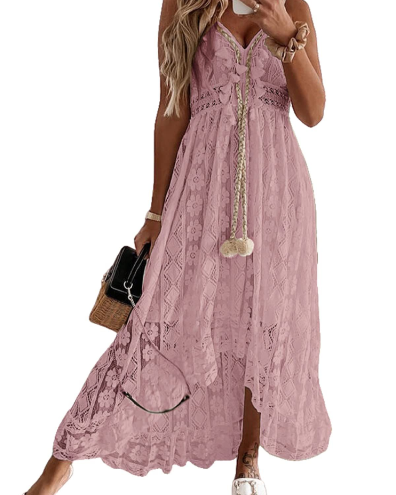 Dámské šaty Natalie Boho – Výstřih do V, šňůrky, nastavitelné ramínka a střih smock