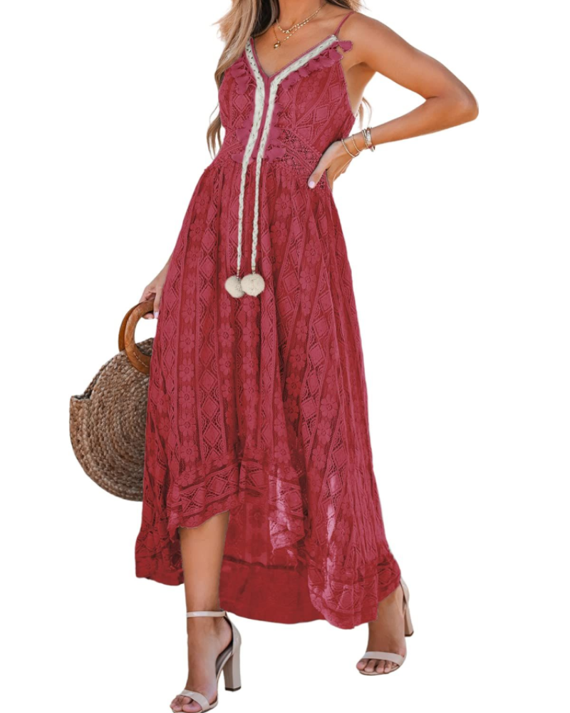Dámské šaty Natalie Boho – Výstřih do V, šňůrky, nastavitelné ramínka a střih smock