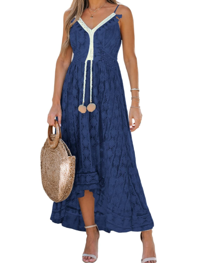 Dámské šaty Natalie Boho – Výstřih do V, šňůrky, nastavitelné ramínka a střih smock