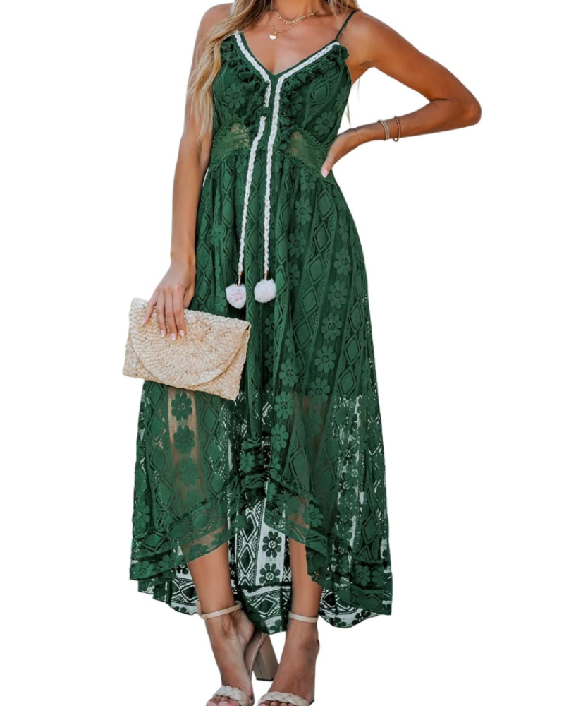 Dámské šaty Natalie Boho – Výstřih do V, šňůrky, nastavitelné ramínka a střih smock