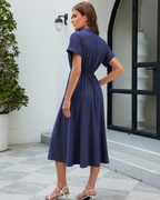 Chloe Vestito Donna Estivo – Scollo a V, Maniche Corte, Bottoni & Tasche