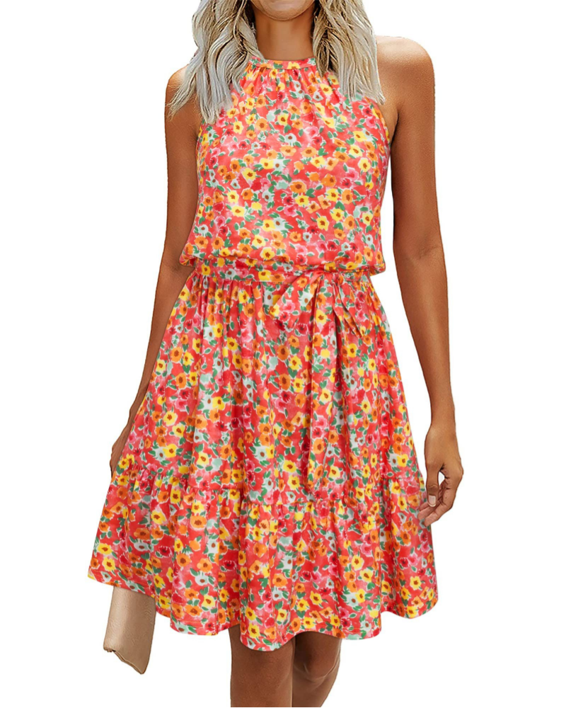 Savannah Vestito Donna Estivo – Halter, Cintura Annodata, Fit Swing & Tessuto Soft
