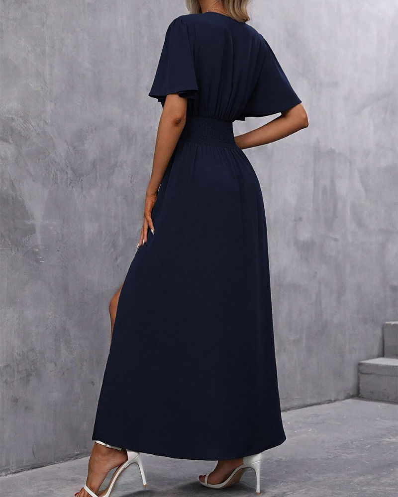 Marina Abito Maxi Donna – Elegantní šaty s výstřihem do V, rozparkem a motýlími rukávy