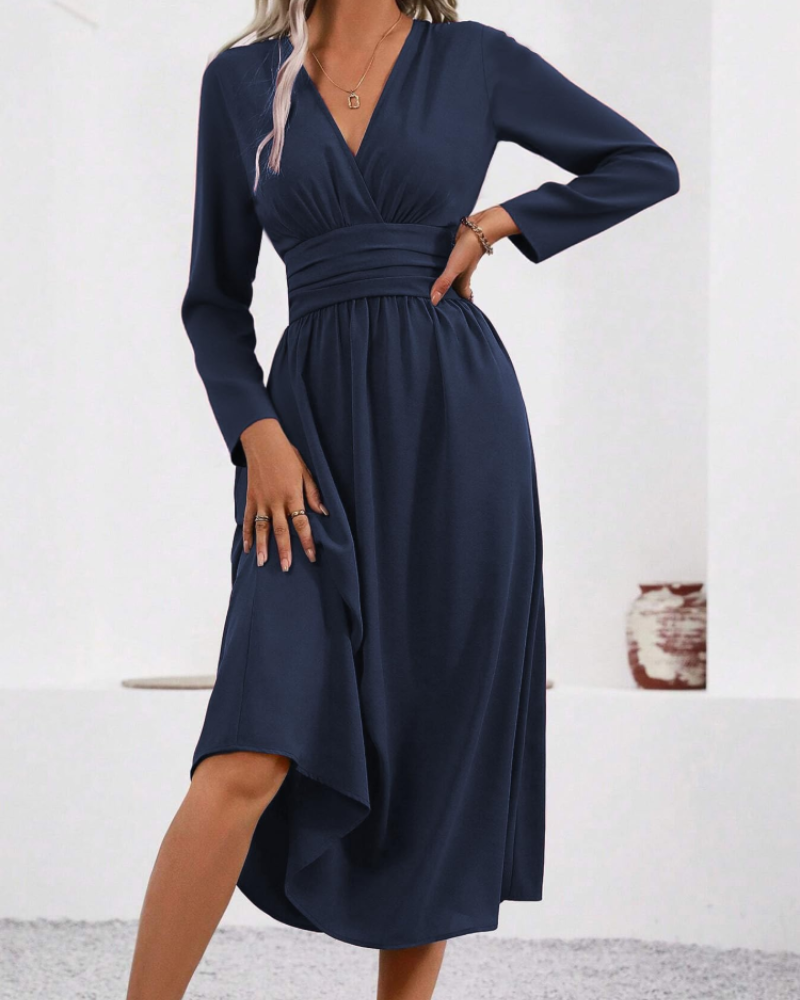 Hazel Vestido Mujer – Vestido Maxi con Escote en V Cruzado, Mangas Murciélago y Cintura Plisada