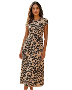 Zoe Abito Donna – Rochie midi din jerseu elastic cu imprimeu patchwork, buzunare și decolteu rotund