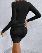 Ava Women's Dress – Mini Ribbed Knit Dress with Long Sleeves, V-Neck & Slim Fit