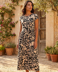 Zoe Abito Donna – Rochie midi din jerseu elastic cu imprimeu patchwork, buzunare și decolteu rotund