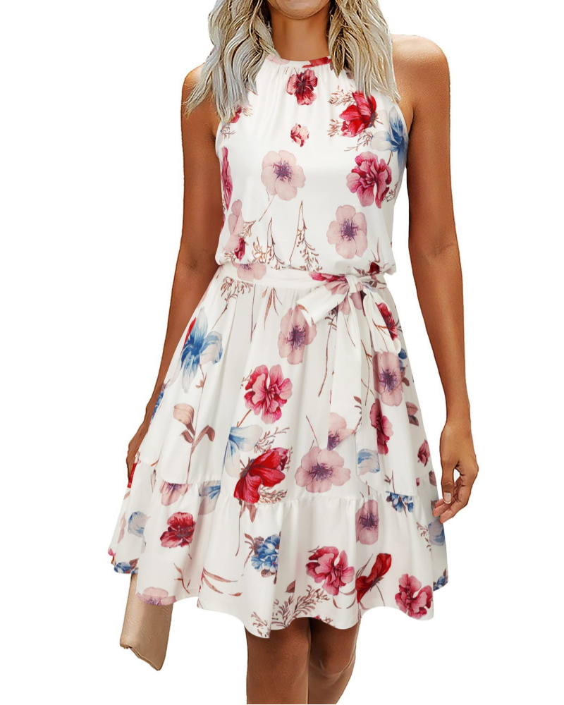 Robe d'été pour femme Savannah – Dos nu, ceinture nouée, coupe évasée et tissu doux