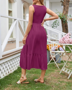 Ivy Women's Dress – Sleeveless Summer Maxi Dress with Crew Neck & Layered Design