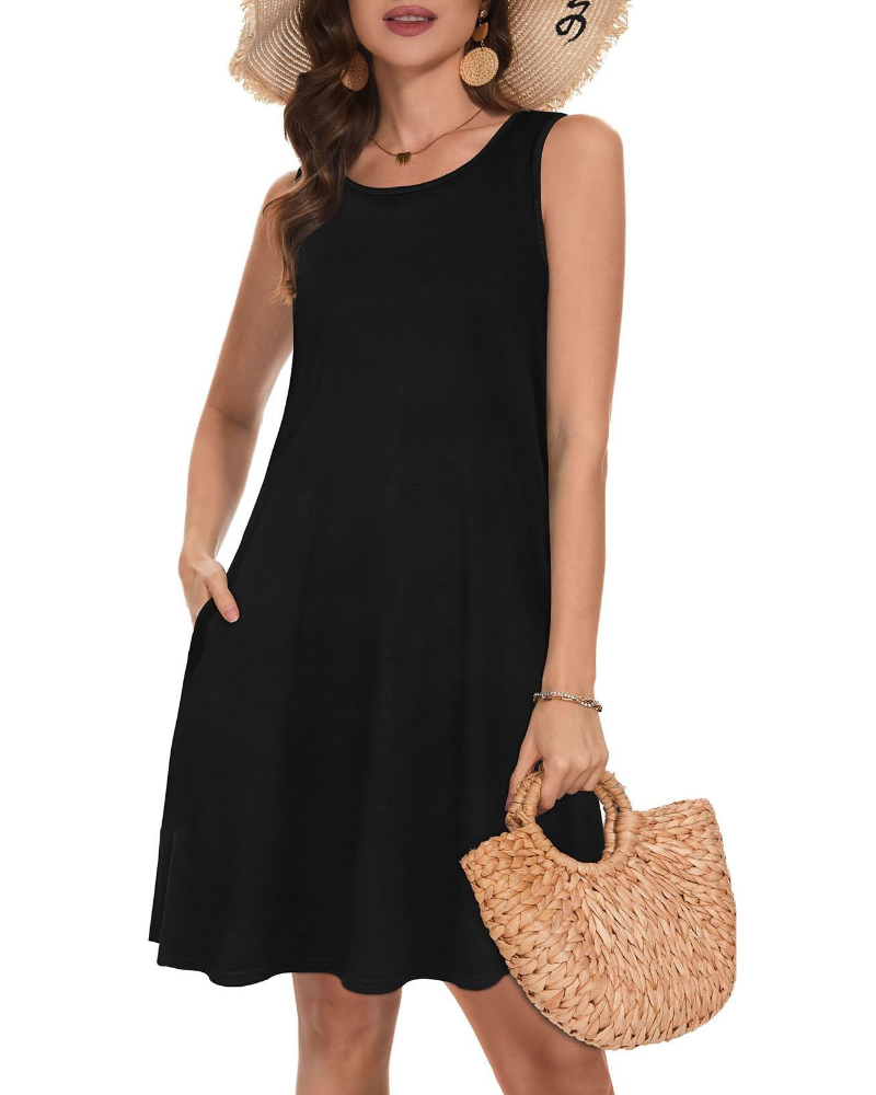 Naomi Vestito Donna Midi – Senza Maniche, Girocollo, Tasche & Stampa Floreale