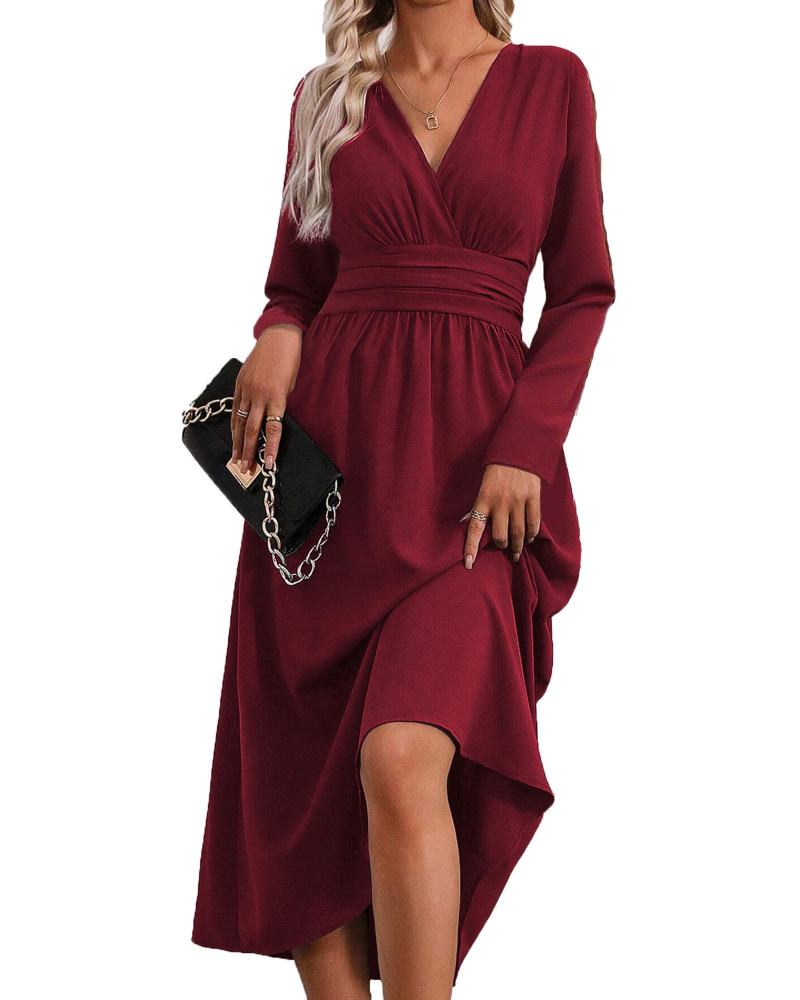 Hazel Vestido Mujer – Vestido Maxi con Escote en V Cruzado, Mangas Murciélago y Cintura Plisada
