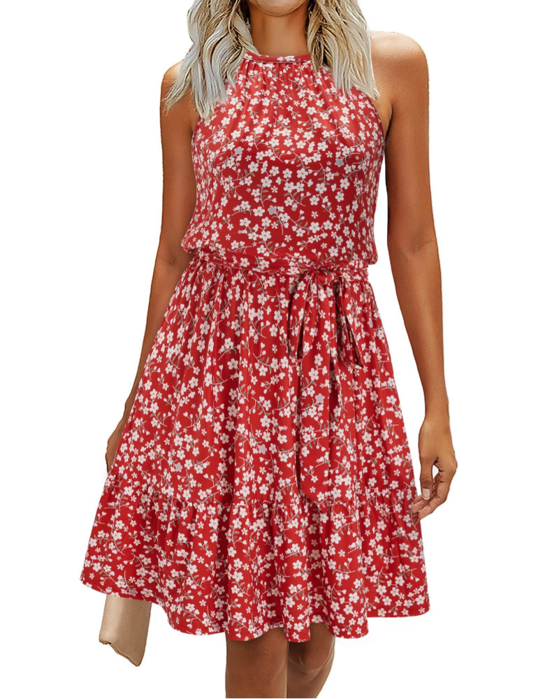 Savannah Vestito Donna Estivo – Halter, Cintura Annodata, Fit Swing & Tessuto Soft