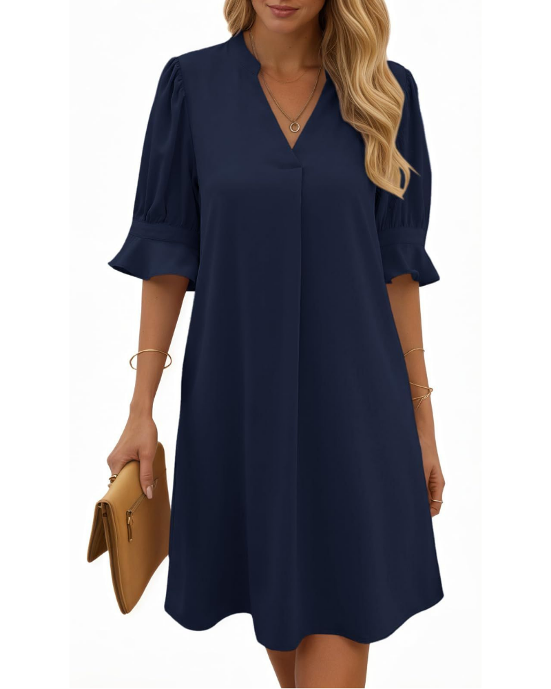 Camille Vestito Donna Midi – Scollo a V, Mezze Maniche Volant & Fit Morbido
