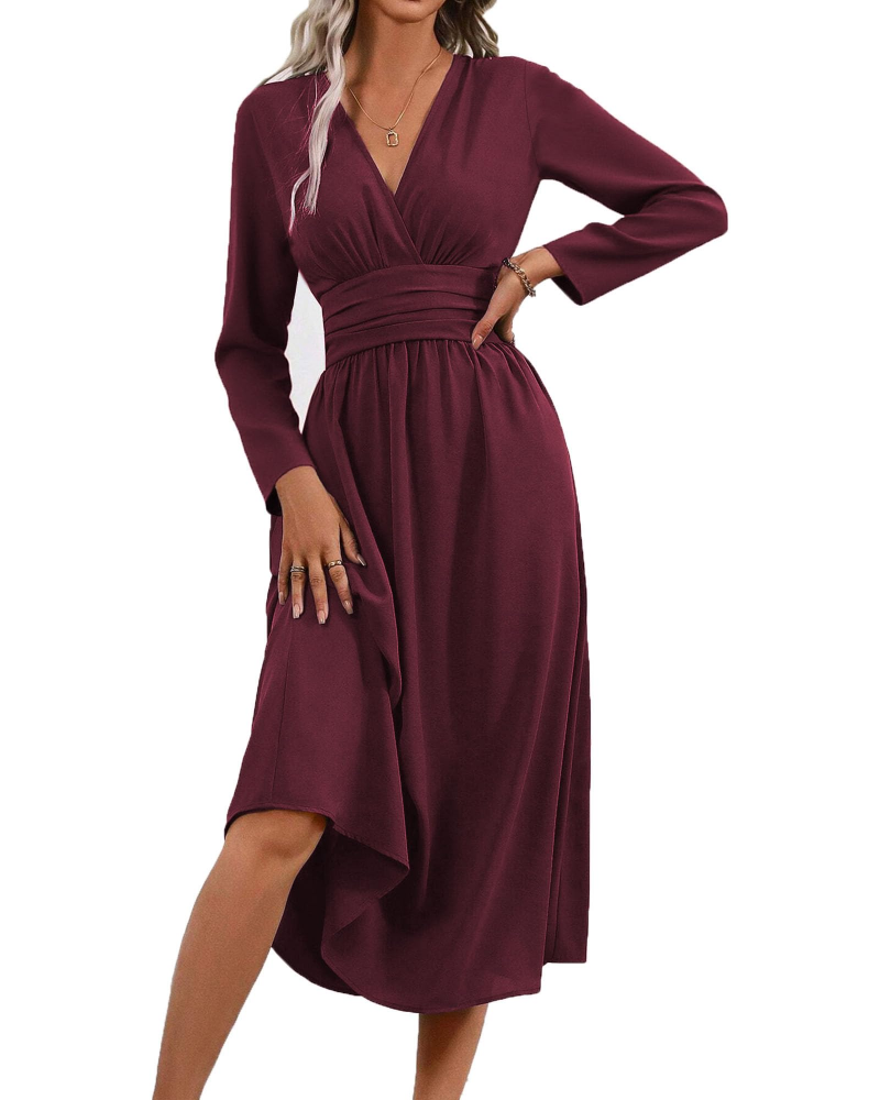 Hazel Vestido Mujer – Vestido Maxi con Escote en V Cruzado, Mangas Murciélago y Cintura Plisada