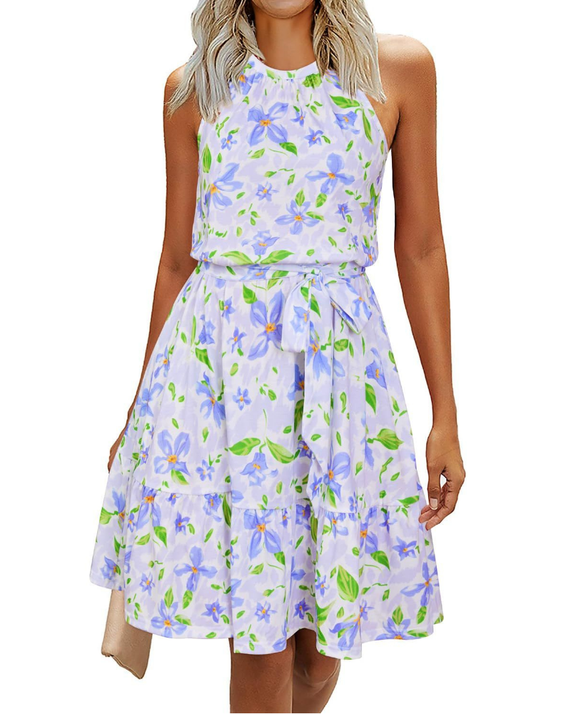 Savannah Vestito Donna Estivo – Halter, Cintura Annodata, Fit Swing & Tessuto Soft